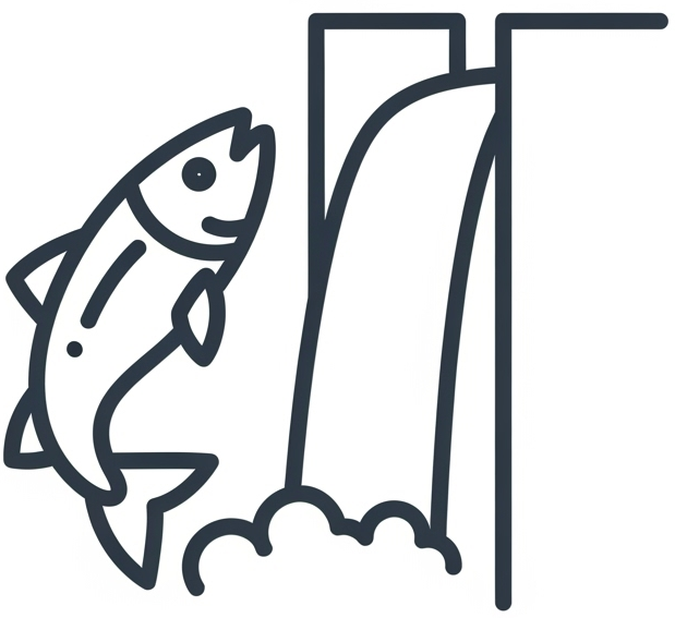 Icon representing improved fish passage through a culvert.